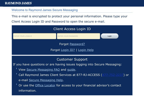 Login screen for secure message